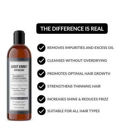 Charcoal & Mint 2-in-1 Shampoo and Conditioner | Natural Scalp Care with Essential Oils & Hyaluronic Acid - 12 FL OZ - Buy Online on SooperMarket.com