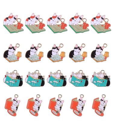 Valiclud 20 pieces metal cat charms enamers cat design trailer cartoon kitty supporter alloy animal trailers hang charms for jewelry diy