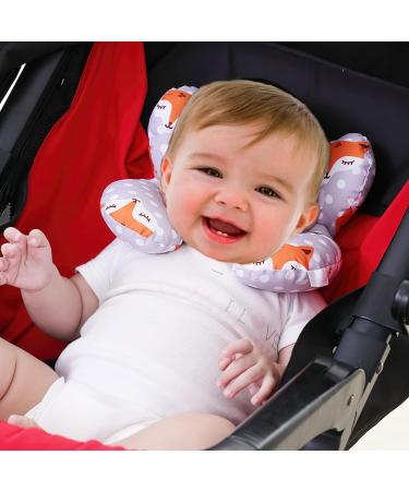 Baby Car Seat Travel Neck Pillow - Infant Head Support Cushion for Stroller & Car Seat - Cute Cartoon Design - Soft U-shaped Protector Pillow - 1pc Fox + 1pc Star - Buy Online on SooperMarket.com