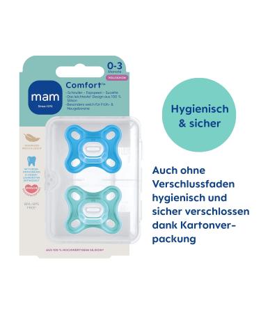 MAM Comfort Schnuller Set of 2 - Lightweight Silicone Baby Pacifiers for Newborns 0-3 Months - Soft Skinsoft Design & Pacifier Box - Blue - Buy Online on SooperMarket.com