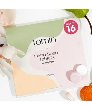 FOMIN Foaming Hand Soap Tablets (16 Count) - Makes 128 fl oz (16 x 8 fl oz) - Variety Pack Foaming Hand Soap Refills Sustainable Soap Tablets for Hands Variety Pack (Honey Magnolia Basil Unscented)