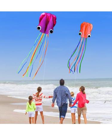 HENGDA KITE: Large Easy Flyer Octopus Kite for Kids - 31 Inches Wide - Perfect for Beach or Park - Orange & Purple - Buy Online on SooperMarket.com