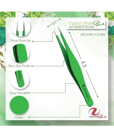 Surgical Tweezers for Ingrown Hair Removal - Precision Needle Nose Pointed Tweezers for Splinters, Ticks, Glass - Ideal for Eyebrow & Facial Hair - Green - Buy Online on SooperMarket.com