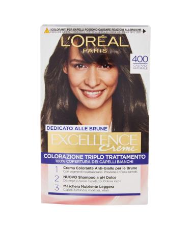 L'OR AL Paris Excellence Cr me 400 Natural Brown Permanent Coloring for Brunettes 100% White Hair Coverage Anti-yellowing Action Natural Result Protects and Strengthens Hair