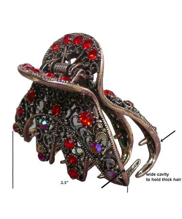 JCGY Antique Bronze Metal Hair Claw with Sparkly Red Crystals - YY86410Red, Red/Bronze Trim - Buy Online on SooperMarket.com
