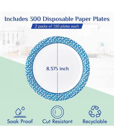 MUCHII 8.375 Inch Disposable Paper Plates 300 Count - Soak-Proof & Cut-Proof for Family Gatherings, Parties, Picnics - 300 Pack - Buy Online on SooperMarket.com