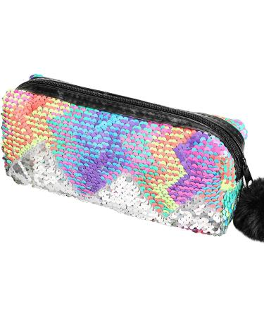 Phogary sparkle cosmetic bag mermaid spiral reversible sequin wearable double color students m ppchen for girls women handbag wallet silver pink
