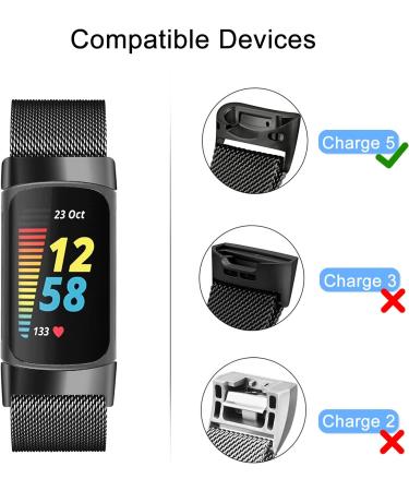 Surundo Adjustable Magnetic Mesh Loop Bracelet for Fitbit Charge 5 & 6 - Black Metal Fitness Tracker Accessory - Buy Online on SooperMarket.com