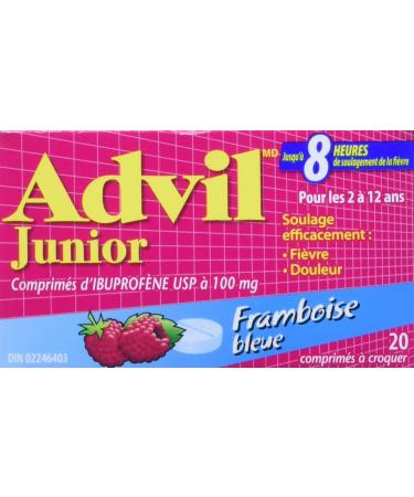 Junior Strength Advil (20 Count Blue Raspberry Flavour) Ibuprofen Chewable Tablets Fever Relief Blue Raspberry 20 Count (Pack of 1) - Buy Online on SooperMarket.com
