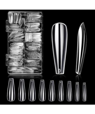 Fake Nails Coffin Nail Tips - Easkep Acrylic Nails Clear Nail Tips False Nails Full Cover Nail Tips Press On Nails Coffin 600Pcs XL Shape Long Ballerina Traceless Artificial with Box Nail Art 10 Sizes Clear