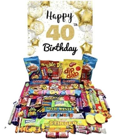 Happy 40th Birthday Pick N Mix The Ultimate Retro Nostalgia Sweet Selection 70s 80s Box Sweet Hamper - Present Gift With Over 60 Items Pi ata Filler Freddo Black Jacks ect