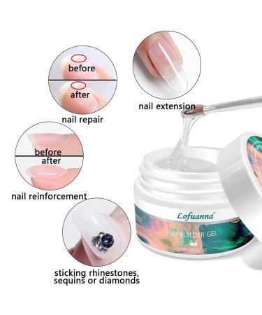 Lofuanna 15g Clear Builder Nail Gel - Nail Leveling Gel with Acrylic Brush for Nail Strengthening and Manicure Set - Self-Leveling Nail Repair and Extension Gel (0.5oz) - Buy Online on SooperMarket.com