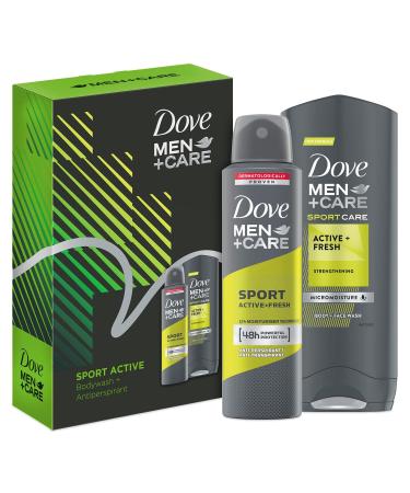 Dove Men+Care Sport Active Duo Gift Set For him Body Wash 250ml & Deo 150ml Stocking Filler Christmas Gift for Him Multi Regular