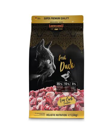 Leonardo Fresh Duck & Poultry 1.5kg cat food |Dry food with 85% fresh meat for cats |Sole feed for adult cats of all breeds from 1 year 1.5 kg (1 Pack)