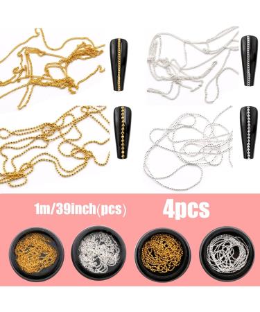 Nail Chain 4 Strips Gold Silver Metal Nail Art Chains 3D Nail Charms Punk Nail Studs Nail Art Decorations for Manicure Design DIY Crafts (Gold+Silver) - Buy Online on SooperMarket.com