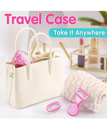 Travel Razors for Women - 5-Blade Mini Razor with Case & Cartridges | Portable Toiletries in Pink - Buy Online on SooperMarket.com