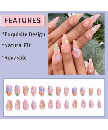 Nude Rainbow Clouds Press on Nails - Medium | Fake Nails for Women & Girls | Pink Full Cover Tips for Spring & Summer Salon - Buy Online on SooperMarket.com