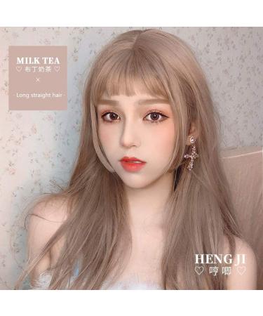Pre-sale Uwowo Long Straight Milk Tea Lolita Hime Cut Wigs Cosplay wig Heat Resistant Synthetic Hair Anime Party wigs for anime