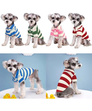 Stylish Striped Polo Shirt for Small Dogs | Summer Puppy Costume - Breathable Green Tee for Bichon & French Bulldog - Buy Online on SooperMarket.com