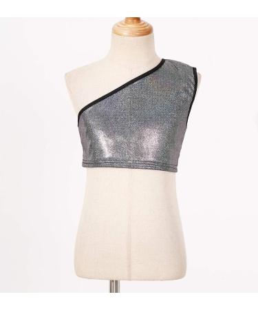 KKmeter Kids Girls One-Shoulder Sequins Dance Crop Top Performance Tank Vest 9-10 Black - Buy Online on SooperMarket.com