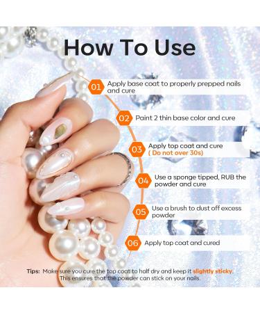 Modelones Chrome Nail Powder Set - White Pearl Effect 4Pcs Powder, Silicone Brush, Cotton Swabs & Color Display Sticks - Buy Online on SooperMarket.com