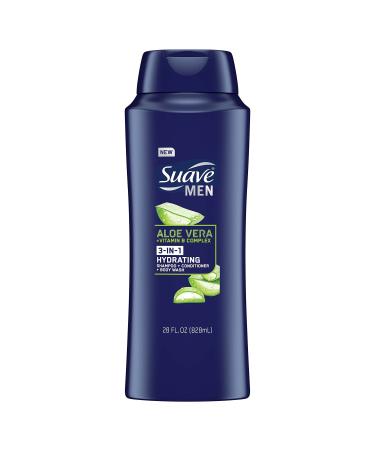 Suave Men Shampoo Conditioner Body Wash for Hydrated Hair & Skin Aloe Vera + Vitamin B7 3 in 1 Shampoo Conditioner Bodywash 28 oz