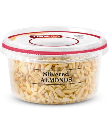 Tropgo Slivered Raw Almonds - Fresh Chopped Almond Nuts in a Resealable and Recyclable Tub - Fibre and Protein Rich Guilt Free Sliced Almond Nuts Snack - Ideal Healthy Snack for all Ages (150G)