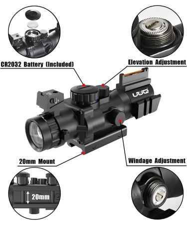 UUQ Prism 4x32 Rifle Scope with Triple Illuminated Reticle and Fiber Optic Sight - Buy Online on SooperMarket.com
