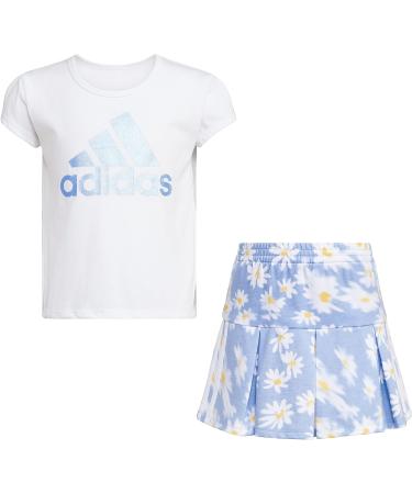 adidas Girls Short Sleeve Tee & French Terry Pleated Skort Set 6X - White | Shop Now - Buy Online on SooperMarket.com