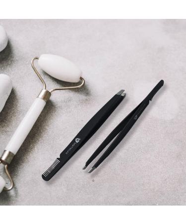 KAMICURE Professional Tweezers with Comb Feature - Stainless Steel Slant Tip Eyebrow Tweezers for Women Facial Hair Removal and Ingrown Hair - Buy Online on SooperMarket.com