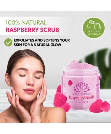 Organic Raspberry Scrub - Natural Exfoliating Salt Body & Face Scrub - Moisturizing Pure Exfoliator for Cellulite & Dead Skin - 10 oz - Buy Online on SooperMarket.com
