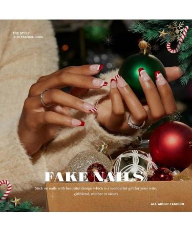 Vatocu Christmas Short Red Press on False Nails with Snowflake and Elk Design - 24pcs for Women and Girls - Buy Online on SooperMarket.com