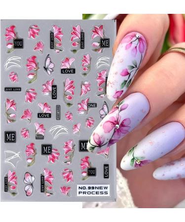5D Embossed Spring Pink Magnolia Nail Art Stickers - Self Adhesive Floral Decals for Women Manicure - Buy Online on SooperMarket.com