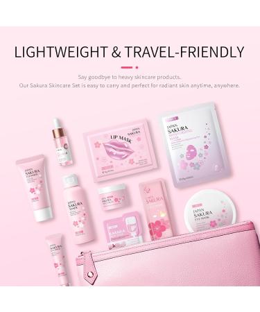 Japan Sakura Facial Skincare Set - 13PCS Hydrating Gift Set for Teenage Girls & Women | Serum Cream Eye & Lip Masks - Buy Online on SooperMarket.com
