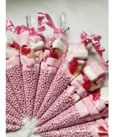 Filled Pink Sweet Candy Cones x 6 Party Bags Bag Assorted Birthday Christening Wedding - Buy Online on SooperMarket.com