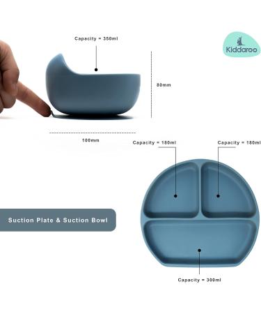 Kiddaroo Baby Weaning Set - Feeding Bib, Sippy Cup, Cutlery, Plate, Bowl - Blue | Baby Led Weaning Essentials with eBook - Buy Online on SooperMarket.com