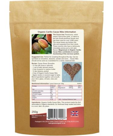 Golden Greens Organic Raw Criollo Cacao Nibs 250g - Buy Online on SooperMarket.com