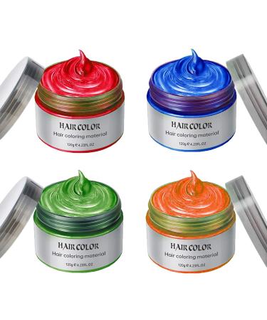 Temporary Hair Color Dye for Girls Kids  Hair Wax Color Girl Toys Gifts for Age 4 5 6 7 8 9 Birthday Party  Cosplay DIY  Children's Day  Halloween  Christmas (4 Colors- Red Orange Blue Green)