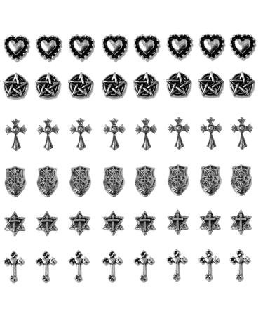 WakiHong 60 Pcs Chrome Charms Nails Chrome Hearts Cross Nail Charm Silver 3d Silver Metal Cross Nail for Manicure Nail Art Craft DIY Nail Accesssories