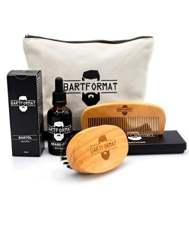 Bart format 4-part beard care set plasticizer-including beard oil (50ml) + beard brush + beard ridge + cultural bag-high-quality set for daily beard care-gift for men
