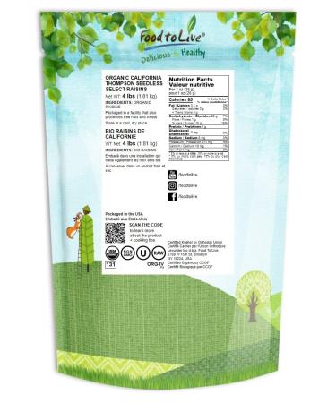 Organic California Raisins 4lbs - Thompson Seedless Sun-Dried, Non-GMO, Kosher, Unsulphured, No Oil Added - Bulk Pack of 1 - Buy Online on SooperMarket.com