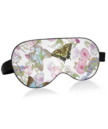 Haskirky Light Blocking Eye Mask Breathable and Adjustable Adult Men and Women Travel on Business Trips Yoga Meditation Light Smooth Comfortable Eye Mask Office Deep Sleep Goodies Butterfly Flowers