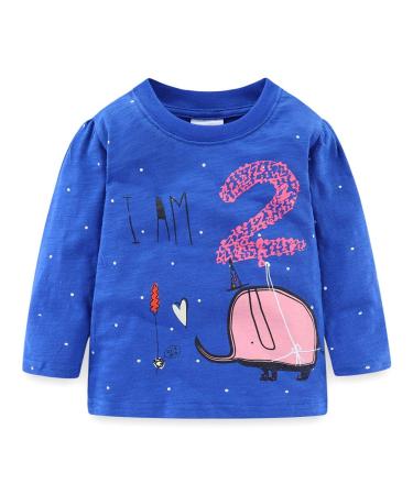 Mud Kingdom Little Girls Boys Birthday Shirt Long Sleeve Cute Cartoon 2 Years Girls Blue
