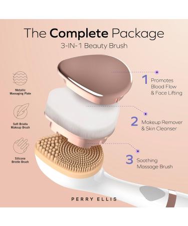 Perry Ellis 3-in-1 Massaging Beauty Brush for Women | Eye Massager & Facial Cleansing Brush | Battery Operated Skin Care Tool - 3 Modes for Makeup & Skincare - Buy Online on SooperMarket.com
