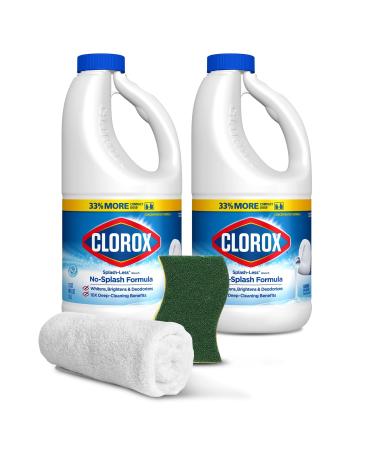 2 Splash-Less Bleach Cleaners + Microfiber Towel + Sponge 40oz | Disinfecting Bleach Cleaner - Bulk Home Refill for Laundry Linens Floors Bathroom Tile (80oz Total)