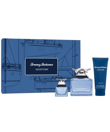 Tommy Bahama Maritime Eau de Cologne for Men Notes of Bergamot Jasmine & Sandalwood Fresh & Warm Scent 3 PC Gift Set: 2x EDC Spray + After Shave Balm