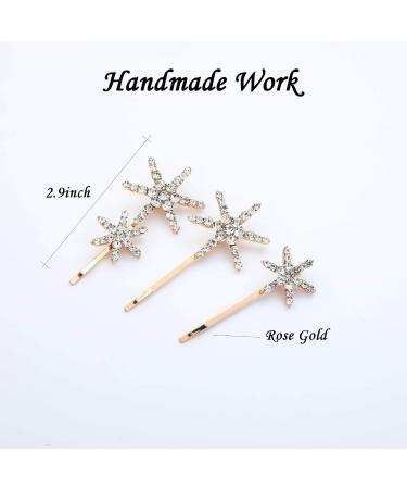 Gold Snowflake Crystal Wedding Hair Bobby Pins - Elegant Styling Accessories for Women and Girls - 3 Pack - Buy Online on SooperMarket.com