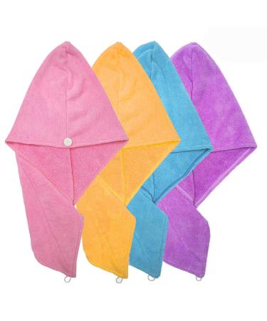 Betroy wrap turban towel 4 pieces of hair dryer towel headscarf hair drying cloth ultra suction-strong microfiber towels 51x22cm- blue pink purple yellow