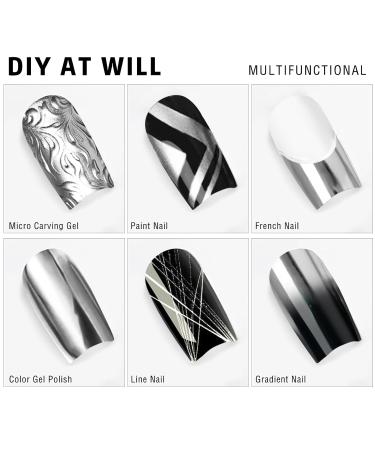 Metallic Mirror Painting Nail Polish - 2x12ml Silver & Gold - Chrome Effect Striper Gel with Brush for DIY Nail Art Manicure - Buy Online on SooperMarket.com