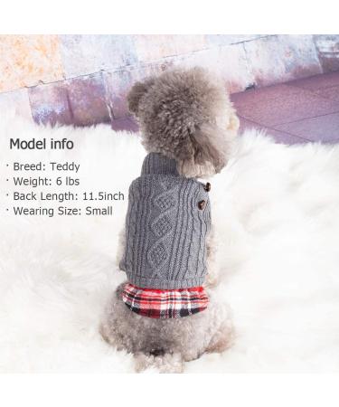 KYEESE Turtleneck Dog Sweater with Leash Hole - Gingham Knitwear for Medium Pets - Grey - Fall/Winter Warmth - Buy Online on SooperMarket.com